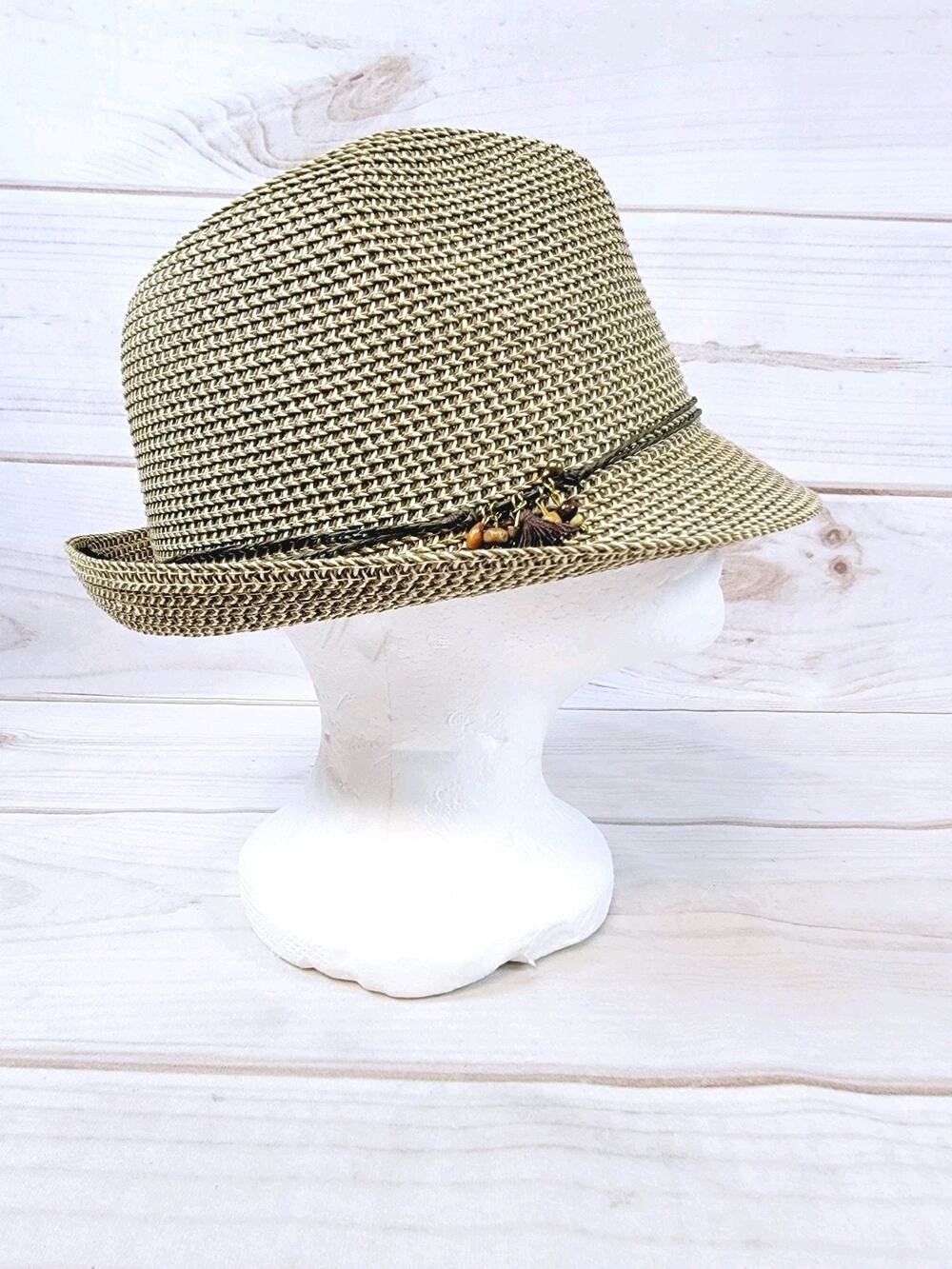 Nine West Fedora Packable Women’s Hat Brown Tan Brown Tassle Band